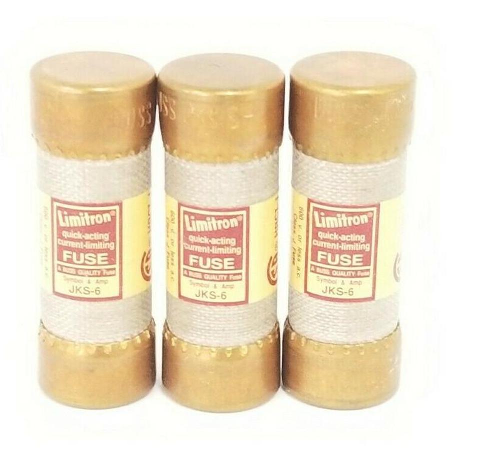 Used LOT OF 3 NEW COOPER BUSSMANN JKS-6 LIMITRON QUICK-ACTING FUSES JKS6