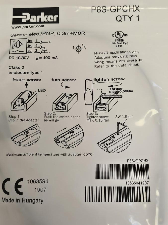 NEW PARKER P8S-GQCHX FLOW SENSOR PS8GQCHX 10...30V