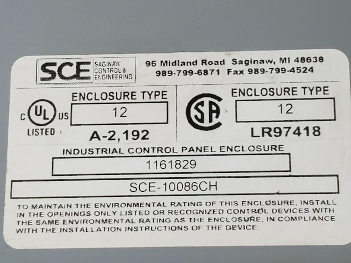 Used SAGINAW CONTROL & ENGINEERING SCE-10086CHNF INDUSTRIAL CONTROL PANEL ENCLOSURE