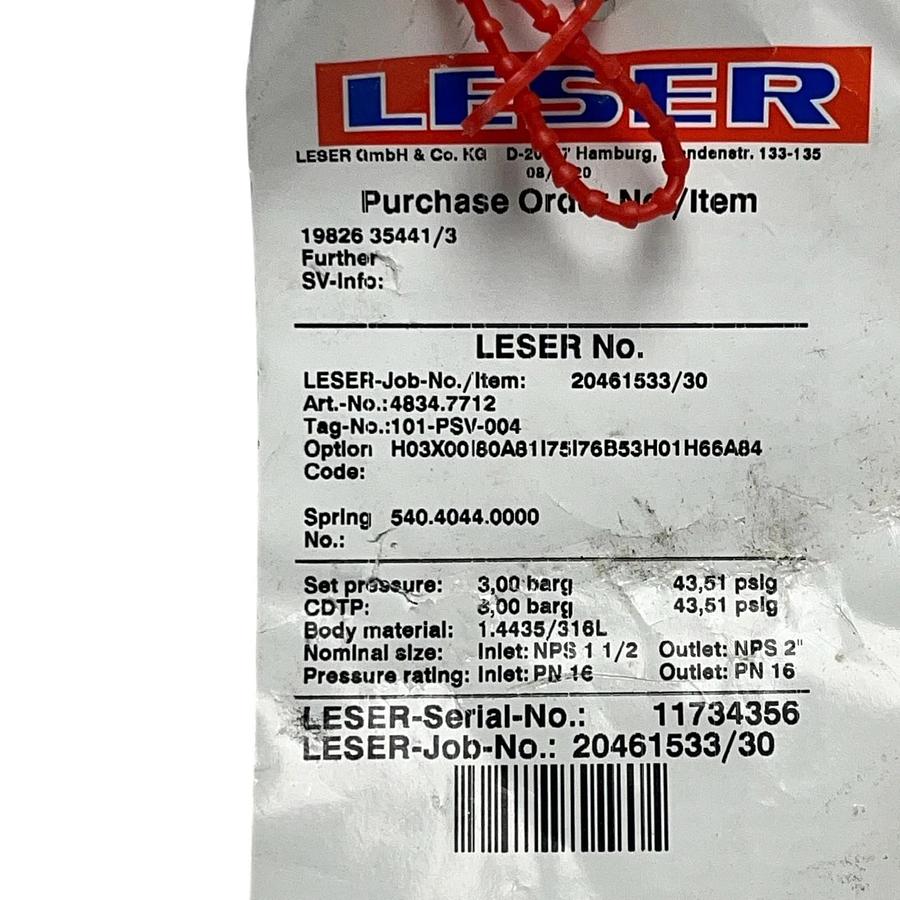 Leser Type 483 Clean Service Safety Relief Valve Art-No 4834.7712