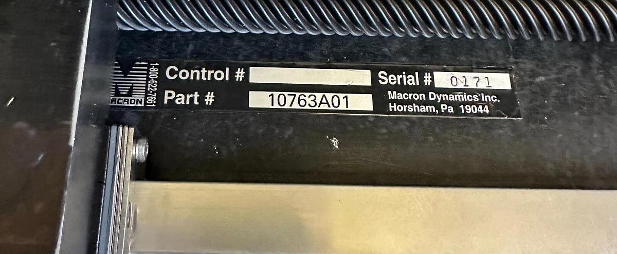Used MACRON 10763A01 LINEAR TABLE SLIDE RAIL W/ 4 R166611420 GRIPPERS & PULLEYS, BELT