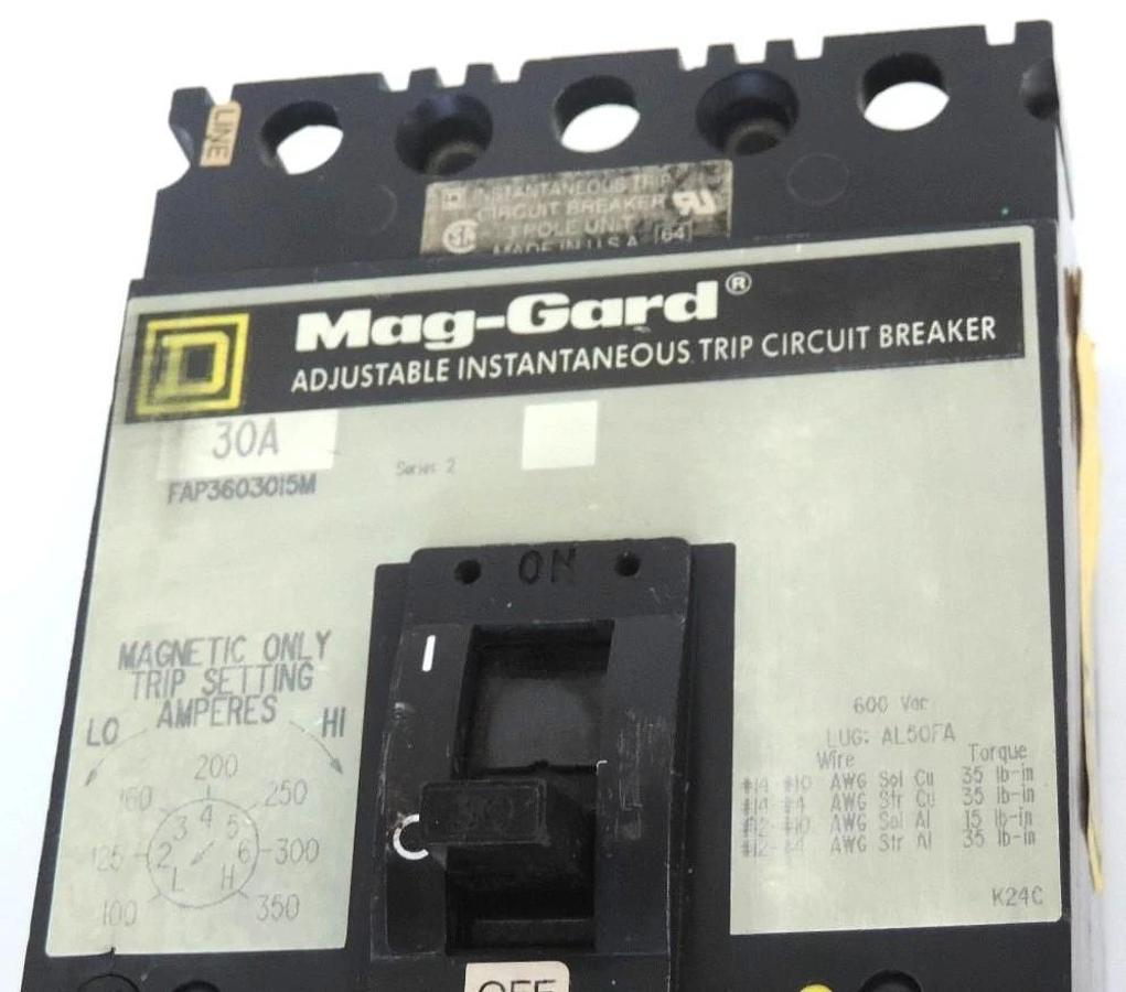 Used SQUARE D FAP3603015M MAG-GARD CIRCUIT BREAKER SERIES 2 600V, 3 POLE