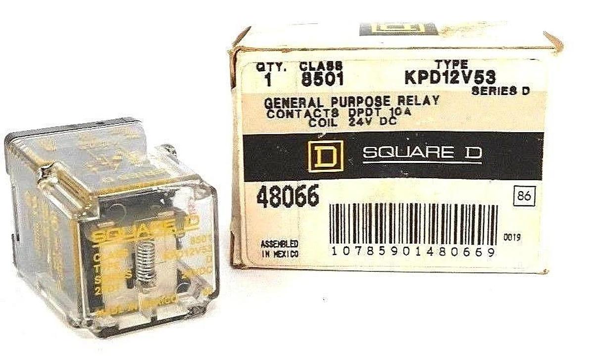 Used NIB SQUARE D 8501-KPD12V53 GENERAL PURPOSE RELAY 8501KPD12V53, SER. D, 24V DC