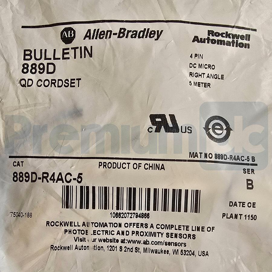 Allen Bradley 889D-R4AC-5 /B DC Micro Cordset 4-Pin Right-Angle 5M NSFS