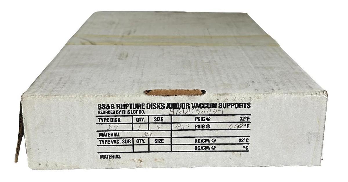 NEW BS&B A6005440-1 /A60054401 TYPE BV 6'' RUPTURE DISK 316SS 44.5PSIG