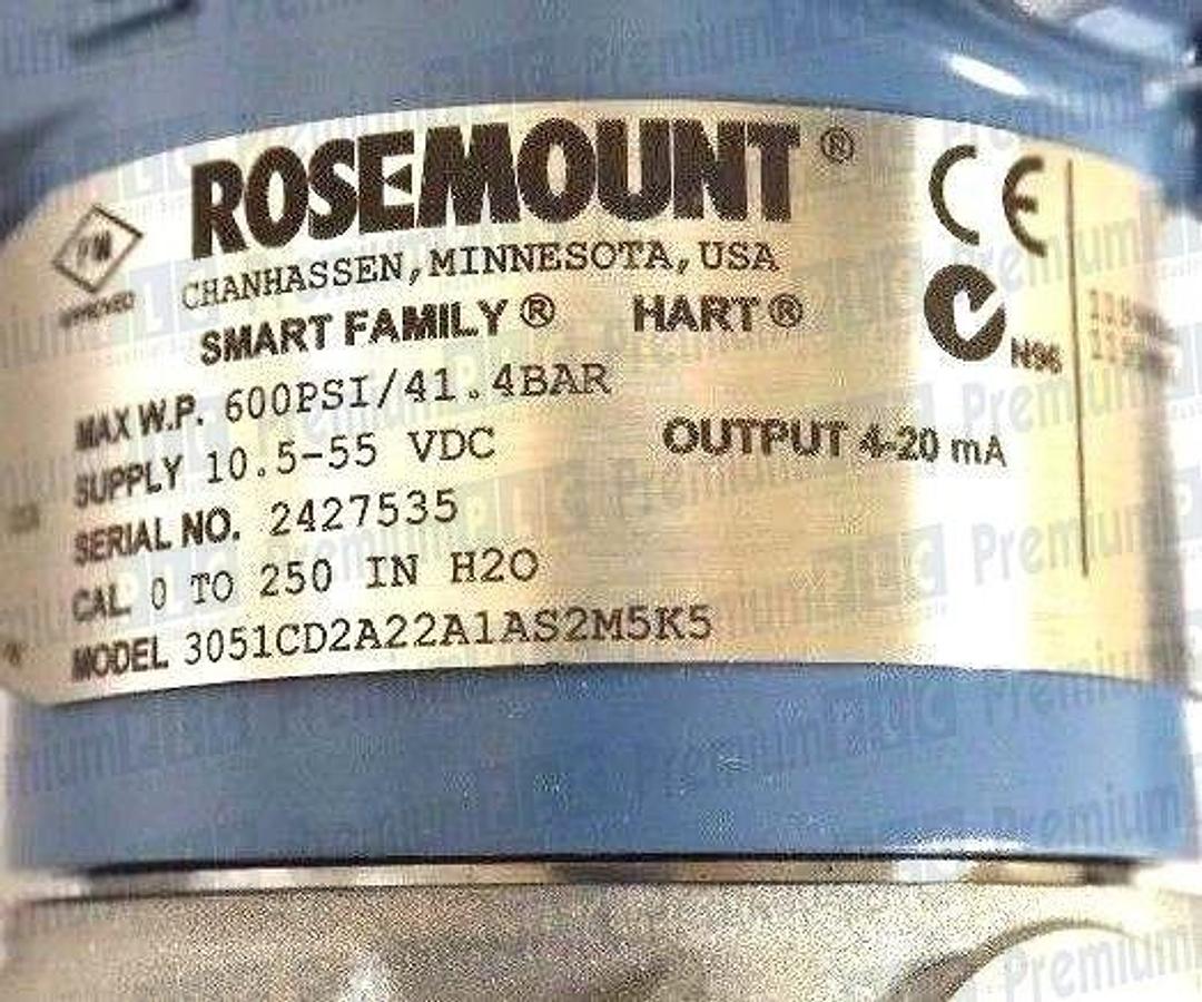 Used ROSEMOUNT 3051CD2A22A1AS2M5K5 3051C COPLANAR PRESSURE TRANSMITTER W/2 1199 SEALS