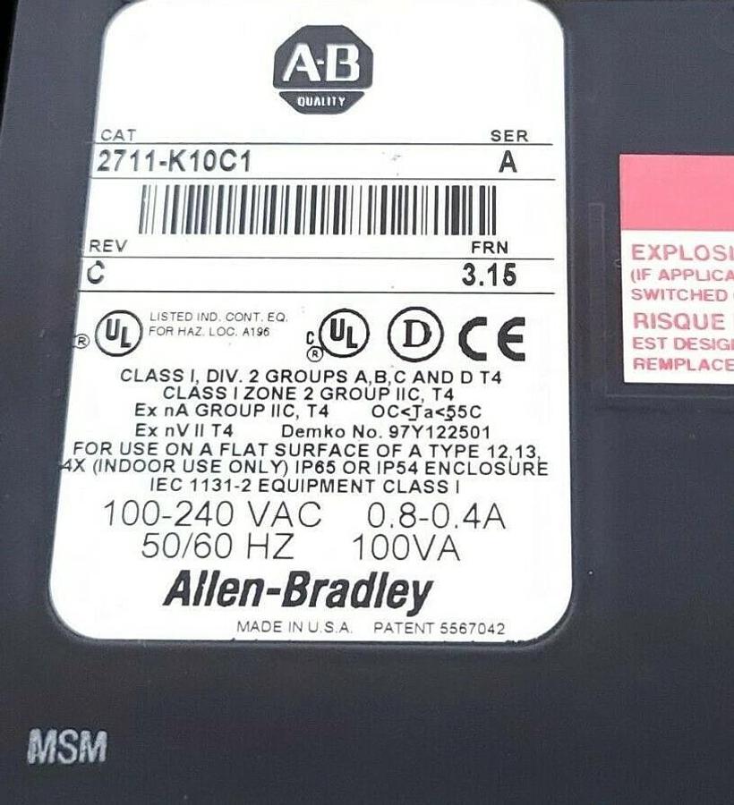 Used ALLEN BRADLEY 2711-K10C1 SER. A REV. C FRN. 3.15 PANELVIEW 2711K10C1 (FOR PARTS)