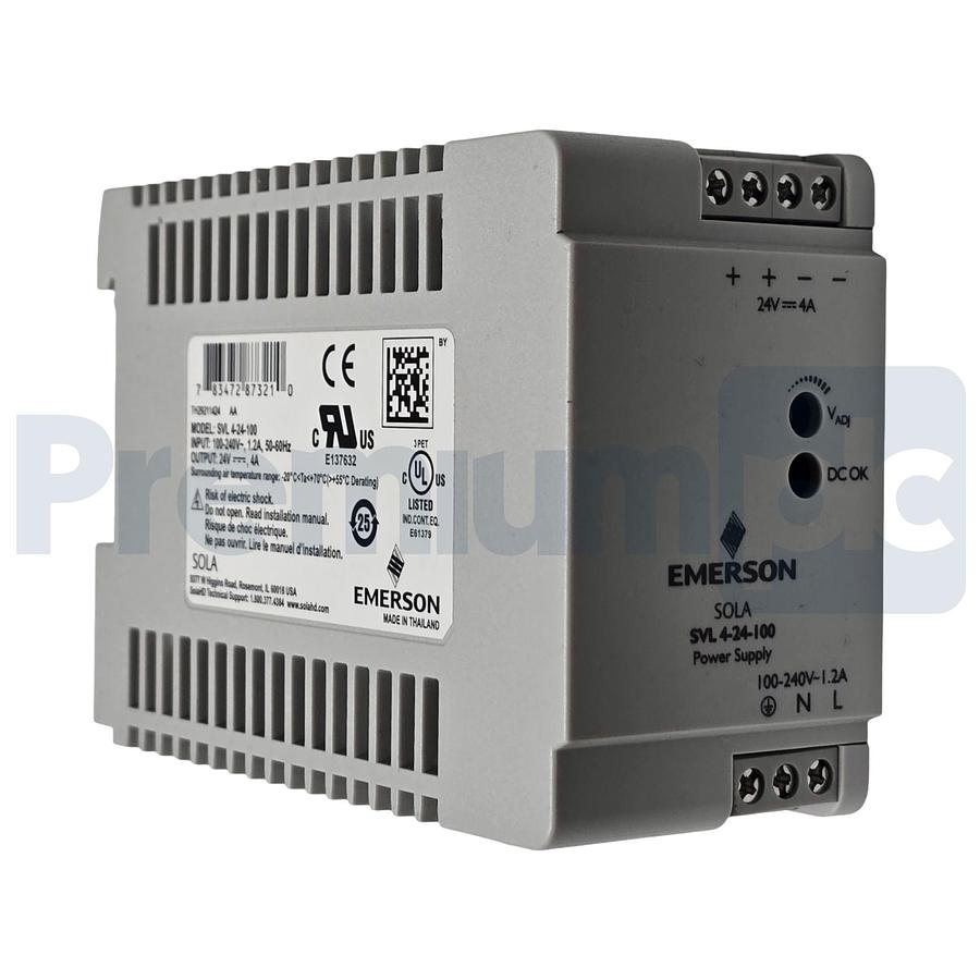 Used Emerson SolaHD SVL 4-24-100 Power Supply In: 100-240V Out: 24VDC 100W SVL424100