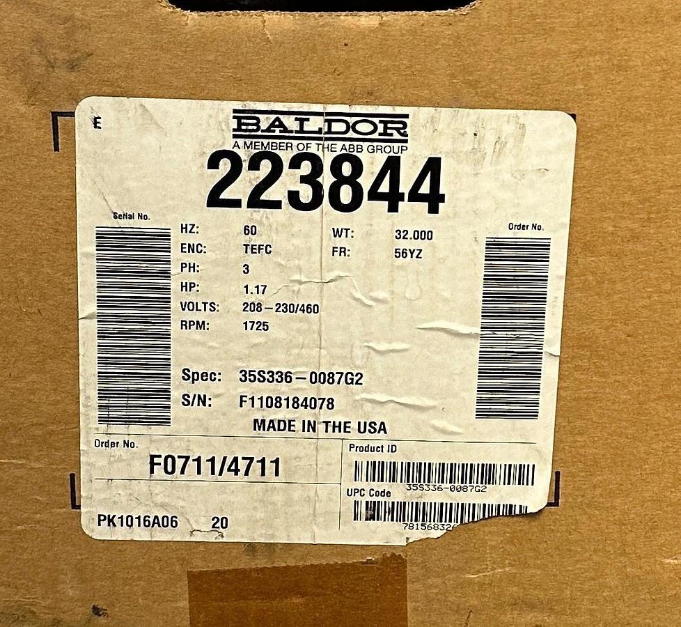 BALDOR 35S336-0087G2 / 223844 LIGHTNIN ELECTRICAL MOTOR 1.17HP 3PH TEFC NSMP