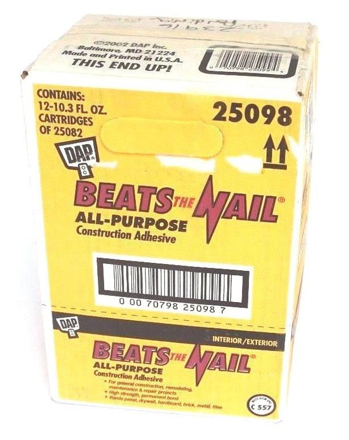 Used BOX OF 8 NEW DAP BEATS THE NAIL CONSTRUCTION ADHESIVE 25082 10.3 FL OZ 25098