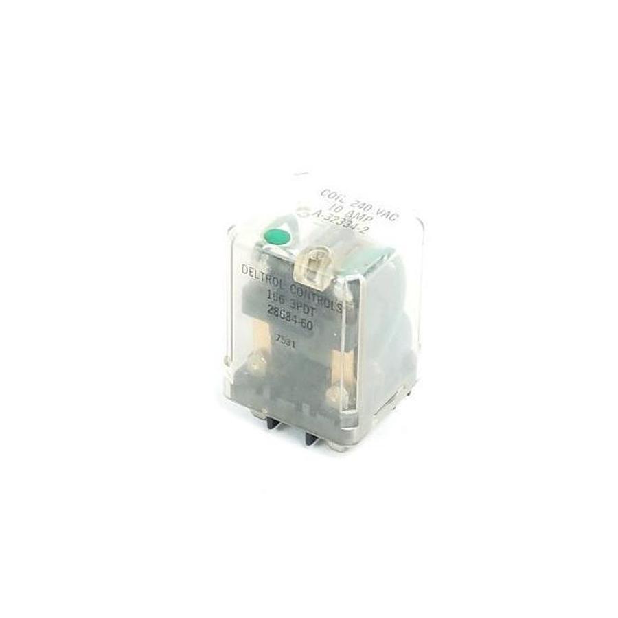 Used DELTROL CONTROLS 166-3PDT RELAY 28684-60, A-32334-2, 240VAC COIL, 10A, 1663PDT