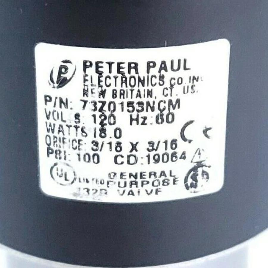Used NEW PETER PAUL 73Z0153NCM SOLENOID VALVE 120V 60HZ PSI: 100