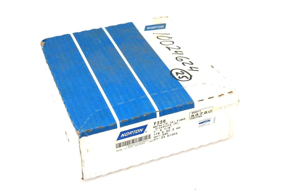 Used BOX OF 25 NEW NORTON F226 METALITE BALED FLEXI DISCS 33750 7" X 7/8" 36V GRIT