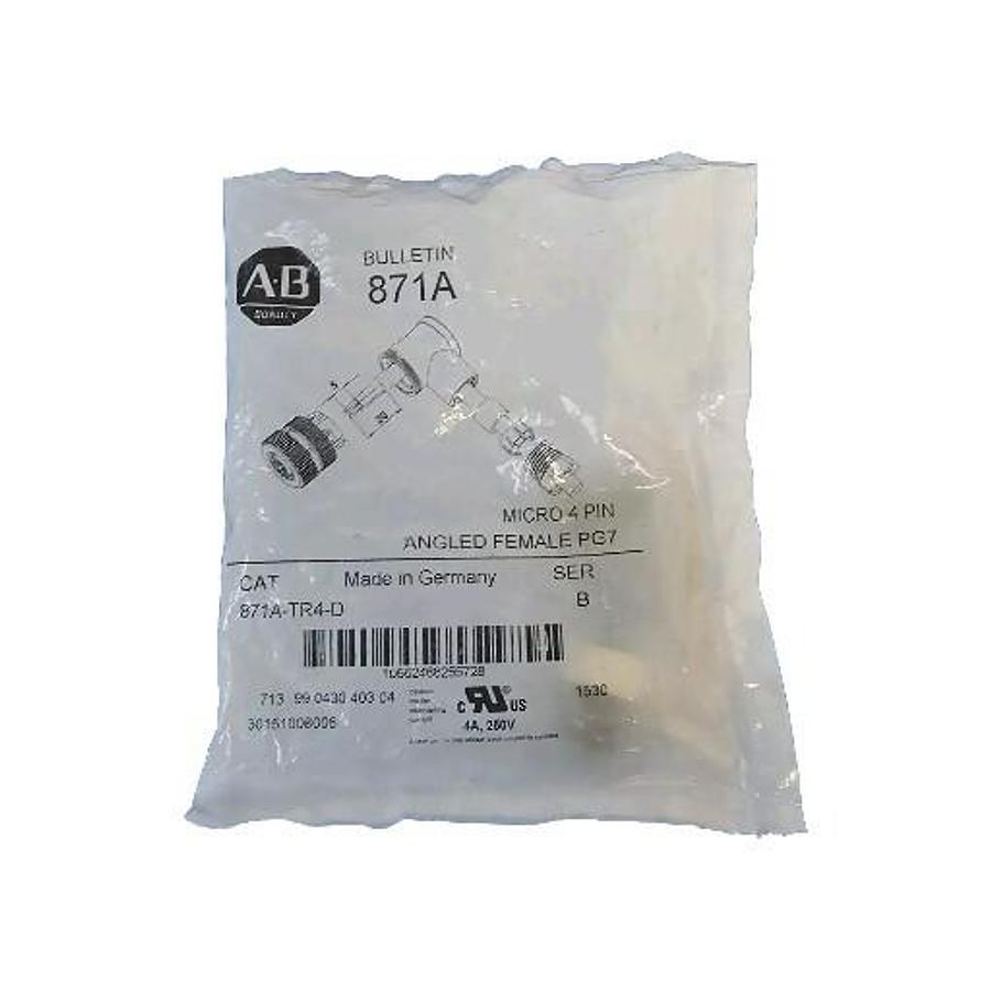 Used NEW ALLEN BRADLEY 871A-TR4-D ANGLED FEMALE PG7 MICRO 4-PIN SER. B