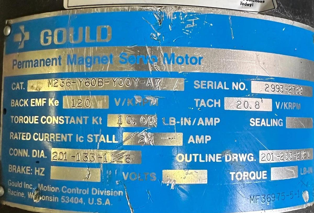 Refurbished REPAIRED GOULD M236-Y60B-Y00Y-A7 / M236Y60BY00YA7 SERVO MOTOR TACH 20.8V/KRPM