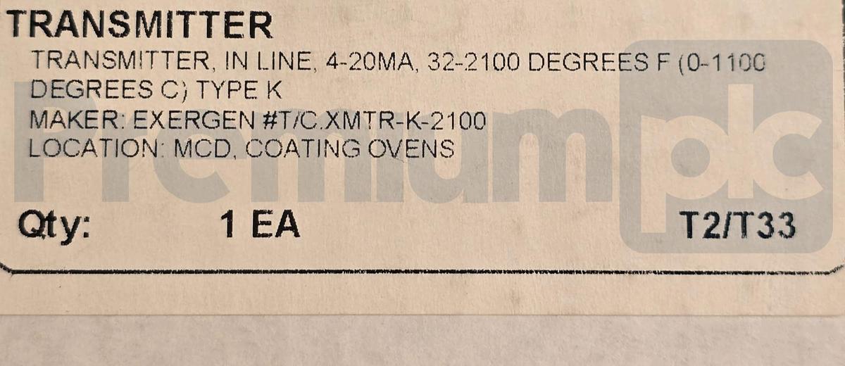 Used Exergen T/C.XMTR-K-2100F Infrared Thermocouple Transmitter 2100°F 125030 NSMP