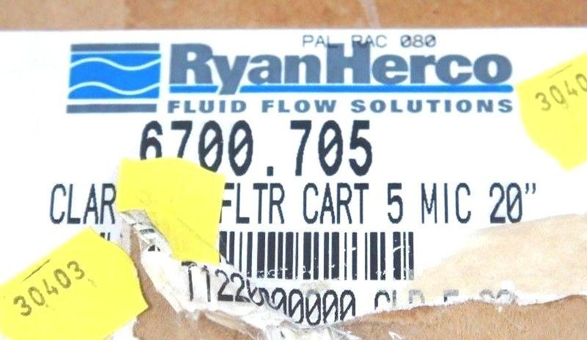 Used BOX OF 17 NEW RYAN HERCO 6700.705 FILTER CARTRIDGES 20", 5 MIC, T1220000-000