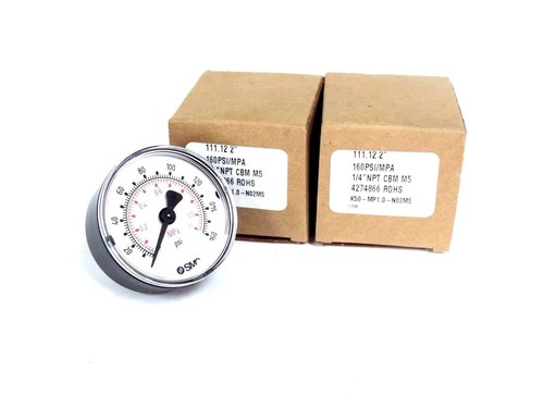 Used LOT OF 2 NIB SMC 111.12 2'' GAUGE 160PSI/BAR 1/4'' NPT CBM M5 4274866 ROHS