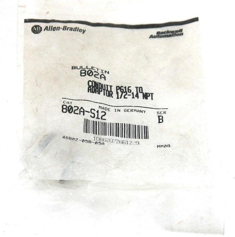 Used NEW ALLEN BRADLEY 802A-S12 SER. B CONDUIT ADAPTOR PG16 TO 1/2-14NPT 802AS12