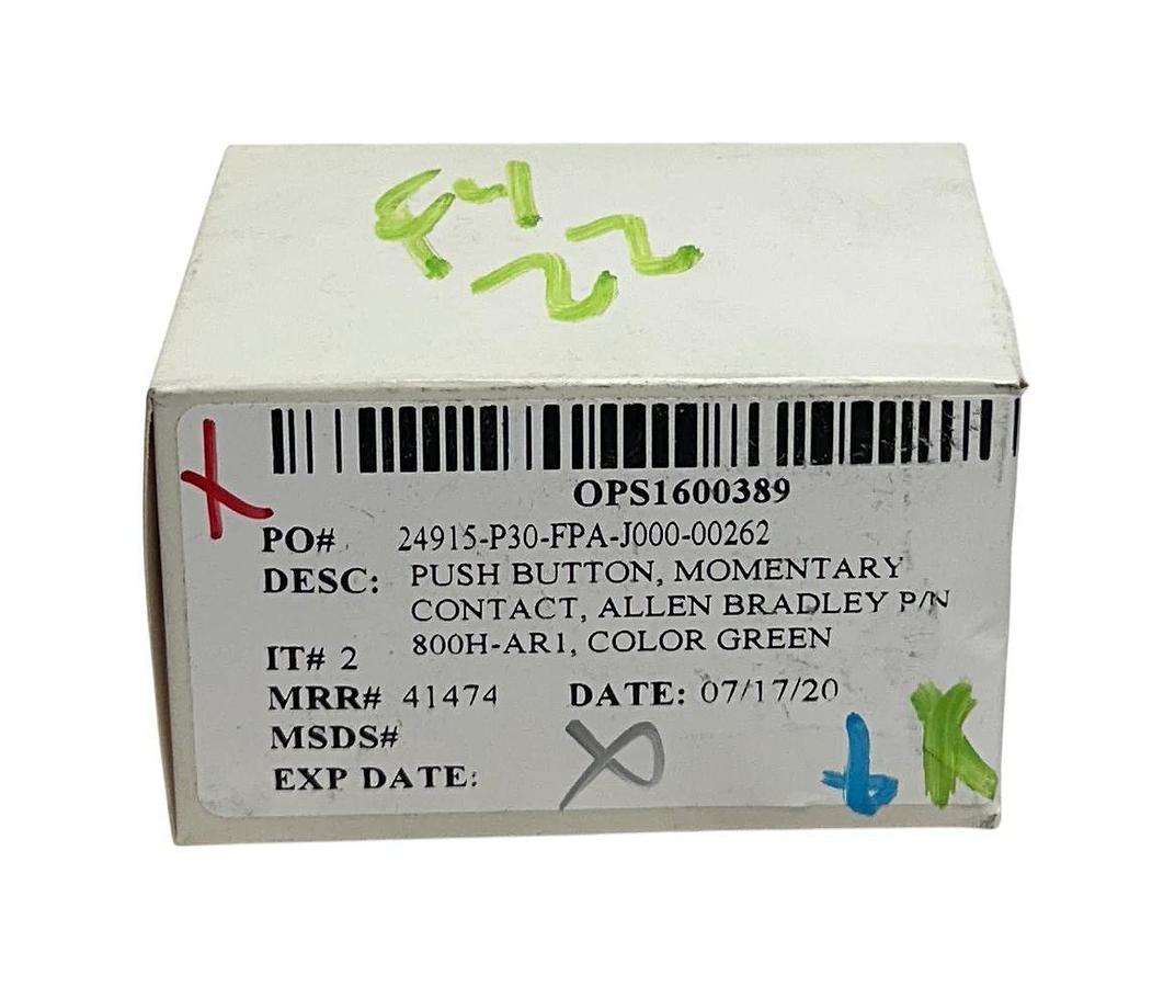Used ALLEN BRADLEY 800H-AR1 /F 30mm MOMENTARY PUSH BUTTON 800H PB GREEN FLUSH NSFS