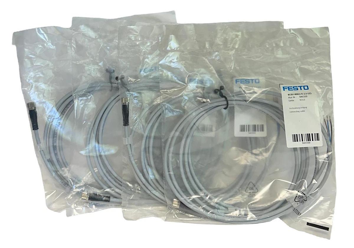 Used 4 FESTO NEBU-M8G3-K-2.5-LE3 / 541333 CONNECTING CABLES NEBUM8G3K25LE3 NSFS