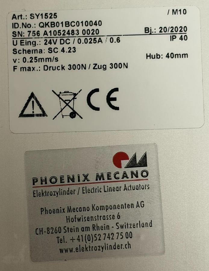 Used Phoenix Mecano SY1525 Electric Linear Actuator Cylinder QKB01BC010040