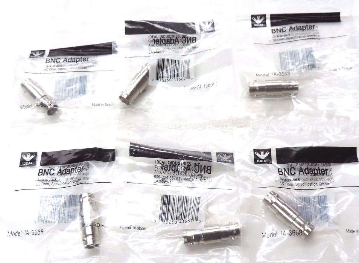 Used LOT OF 6 NEW IDEAL IA-3668 BNC ADAPTER JACK TO JACK 50 OHM