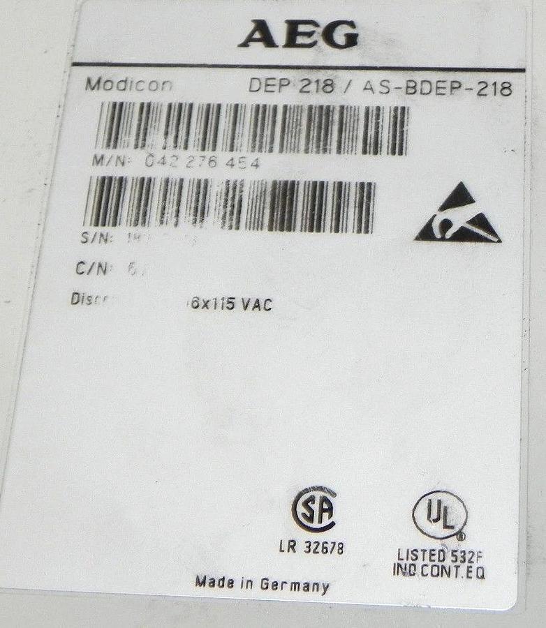 Used AEG MODICON DEP218/AS-BDEP-218 INPUT MODULE 16POINT 115VAC DEP 218/AS-BDEP-218