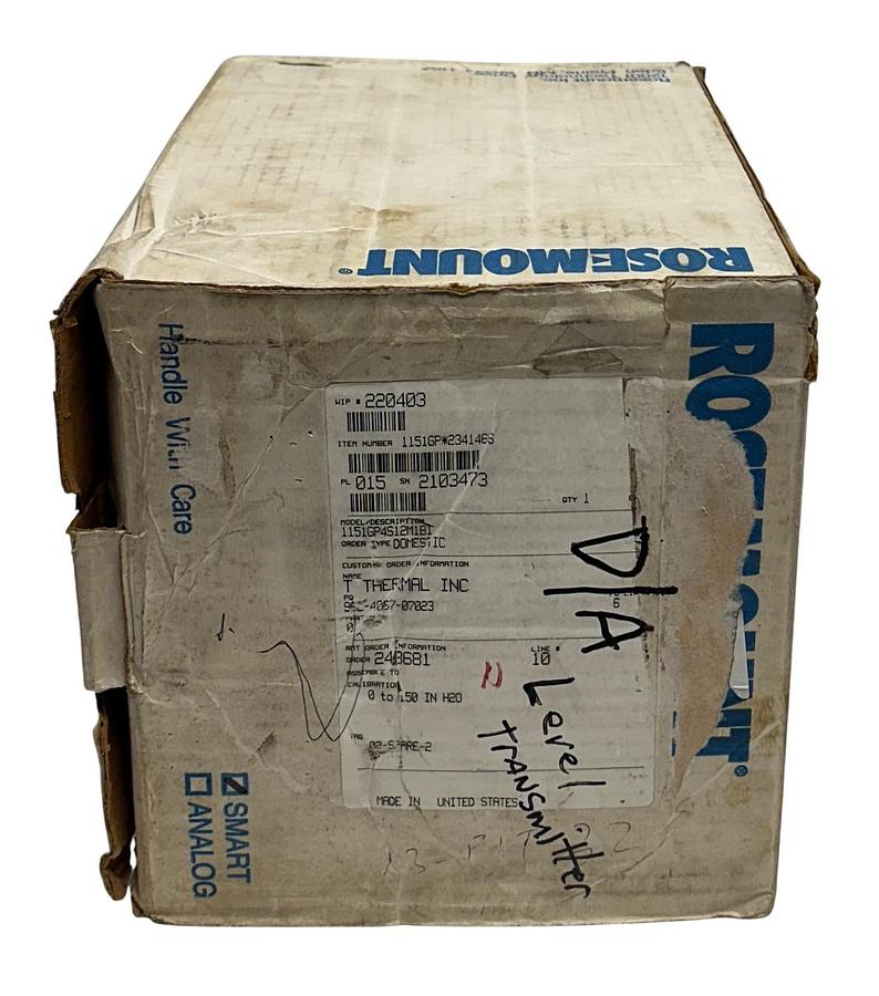Used ROSEMOUNT 1151GP4S12M1B1 MODEL 1151 SMART PRESSURE LEVEL TRANSMITTER 45VDC NSMP