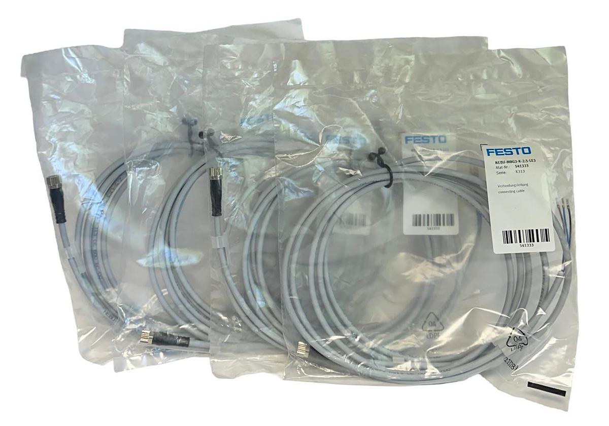Used 4 FESTO NEBU-M8G3-K-2.5-LE3 / 541333 CONNECTING CABLES NEBUM8G3K25LE3 NSFS