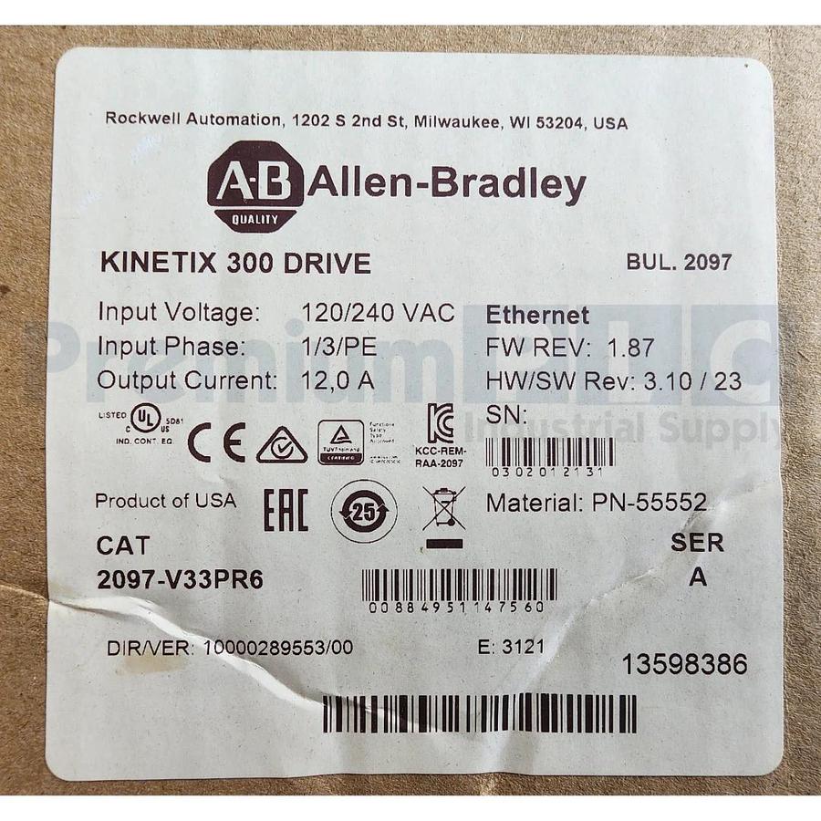 ALLEN BRADLEY 2097-V33PR6 /A KINETIX 300 EtherNet/IP INDEXING SERVO DRIVE NSMP 884951147560
