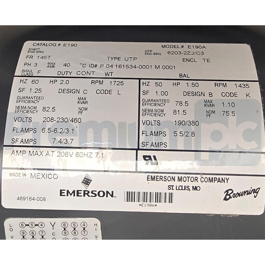 Used Browning E190 | E190A Motor Module Kit 2HP & 1-1/2HP 145T-12 Frame 3Ph 60/50Hz