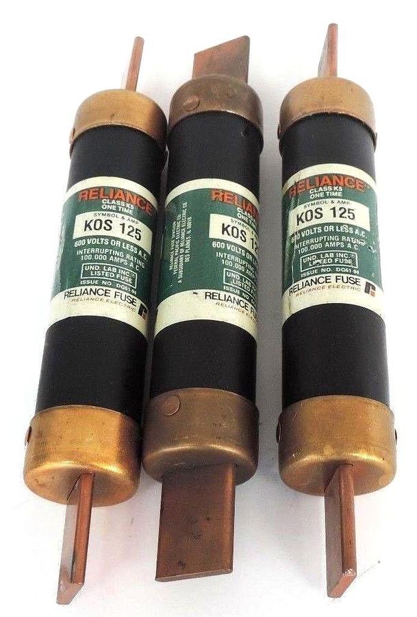 Used LOT OF 3 RELIANCE ELECTRIC KOS 125 CLASS RK5 FUSES KOS125