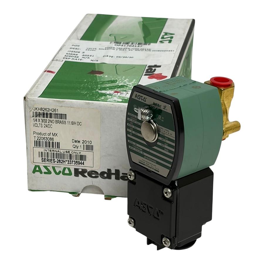 Used ASCO Red Hat JKH8262H261 Brass Solenoid Valve 1/4" 24V DC 2NO New Surplus