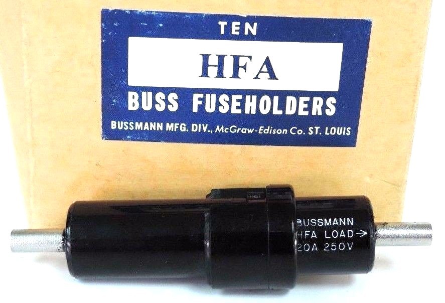 BOX OF 10 NEW BUSSMANN HFA BUSS FUSEHOLDERS FUSE HOLDERS 20A 250V, 1/4"x1-1/4"