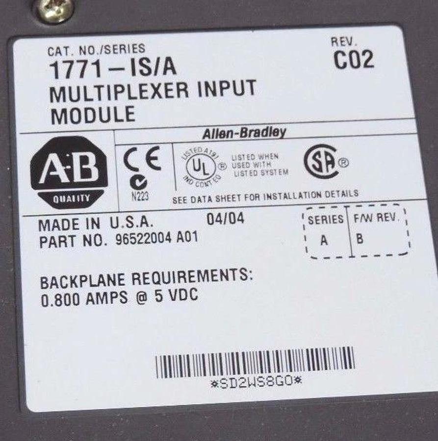 Used ALLEN BRADLEY 1771-IS MULTIPLEXER MODULE 1771-IS/A REV. C02, SER. A, F/W REV. B