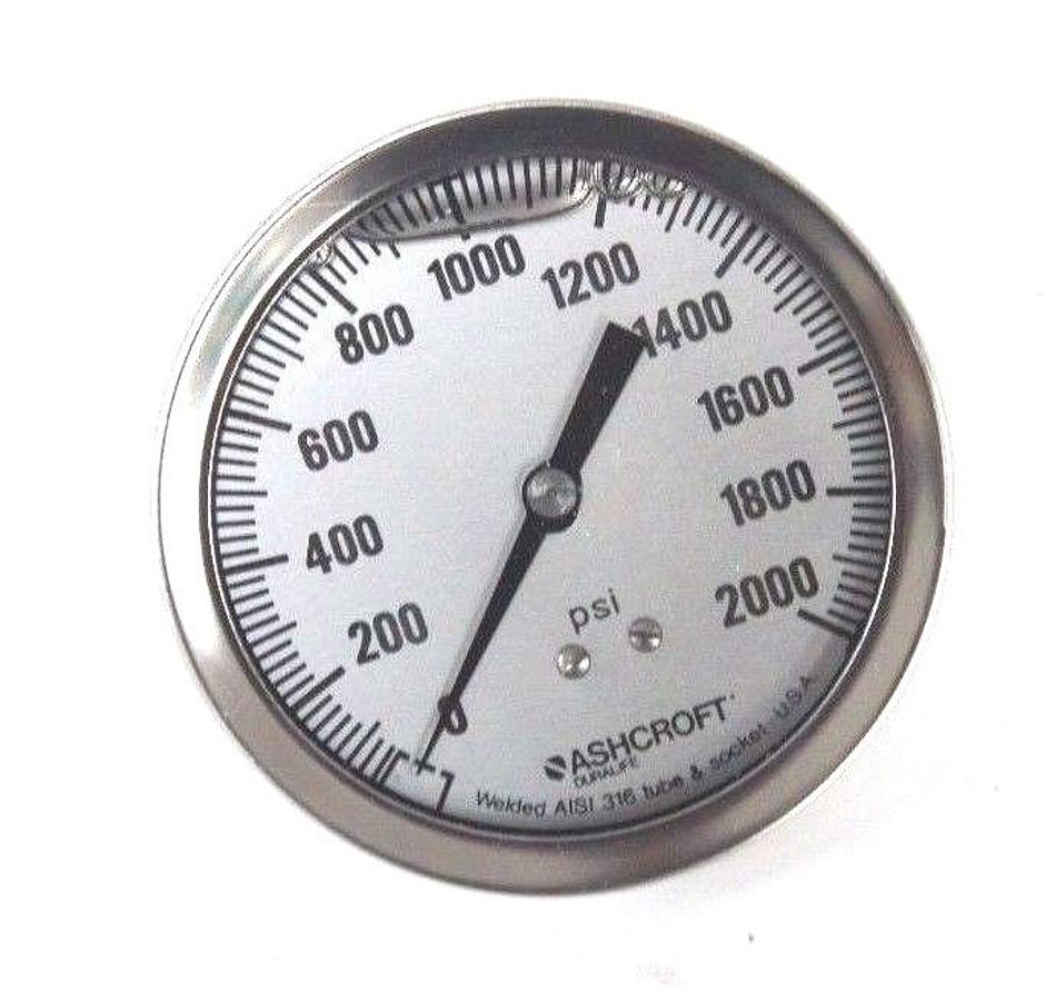 Used NIB ASHCROFT 35-1009SWL-2B 2000# PRESSURE GAUGE 0-2000PSI 35-1009SWL-02LXFF-2000