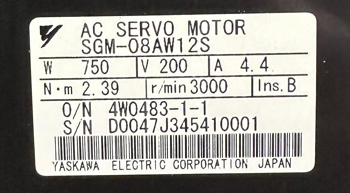 Used NEW YASKAWA SGM-08AW12S / SGM08AW12S AC SERVO MOTOR 750W 2.39Nm 4.4A 200V