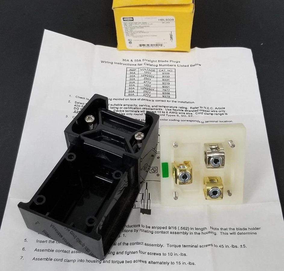 Used NIB HUBBELL HBL9309 INSULGRIP ANGLE PLUG 30A 125V