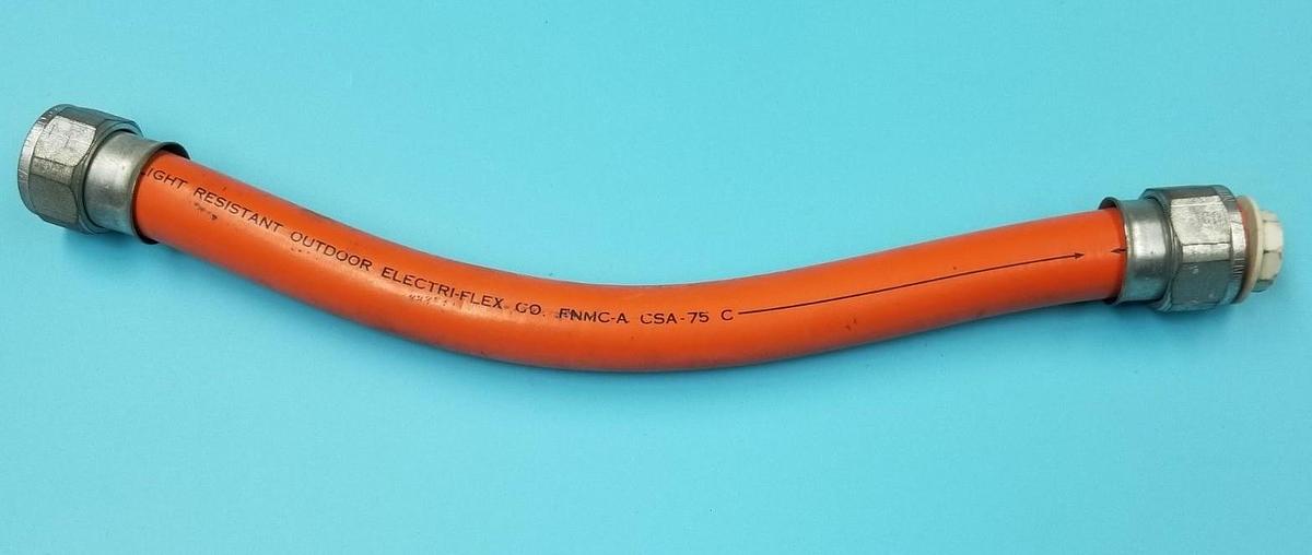 Used ELECTRIFLEX FNMC-A CONDUIT CSA-75 C, ~15" LENGTH, FNMCA W/ 3/4" STNM CONNECTORS