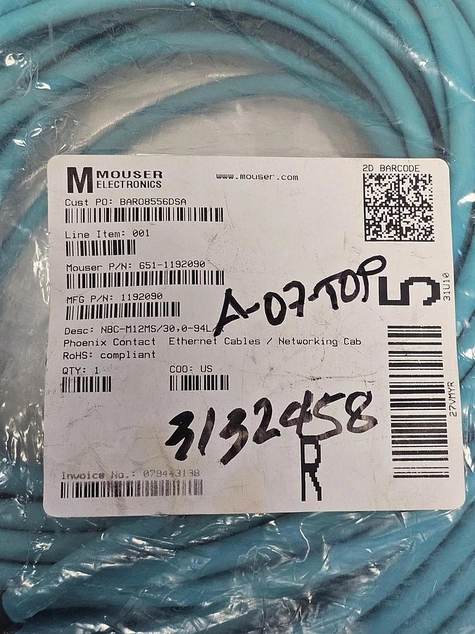 NEW MOUSER ELECTRONICS / PHOENIX CONTACT NBC-M12MS/30,0-94L/R4AC (1192090) CABLE