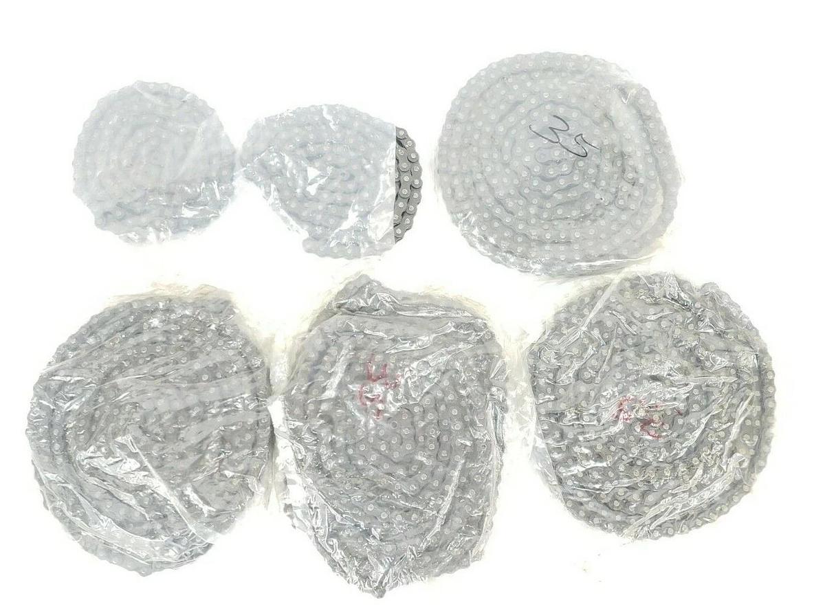 Used LOT OF 6 TSUBAKI RS35 ROLLER CHAINS, 3/8" PITCH, #35, ASSORTED LENGTHS