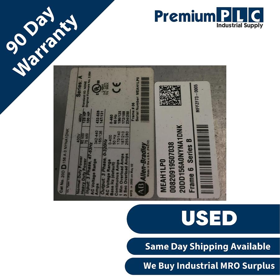 Used USED ALLEN BRADLEY 20DD156A0NYNA1DNK /A PowerFlex 700S AC DRIVE 125HP 480V READ