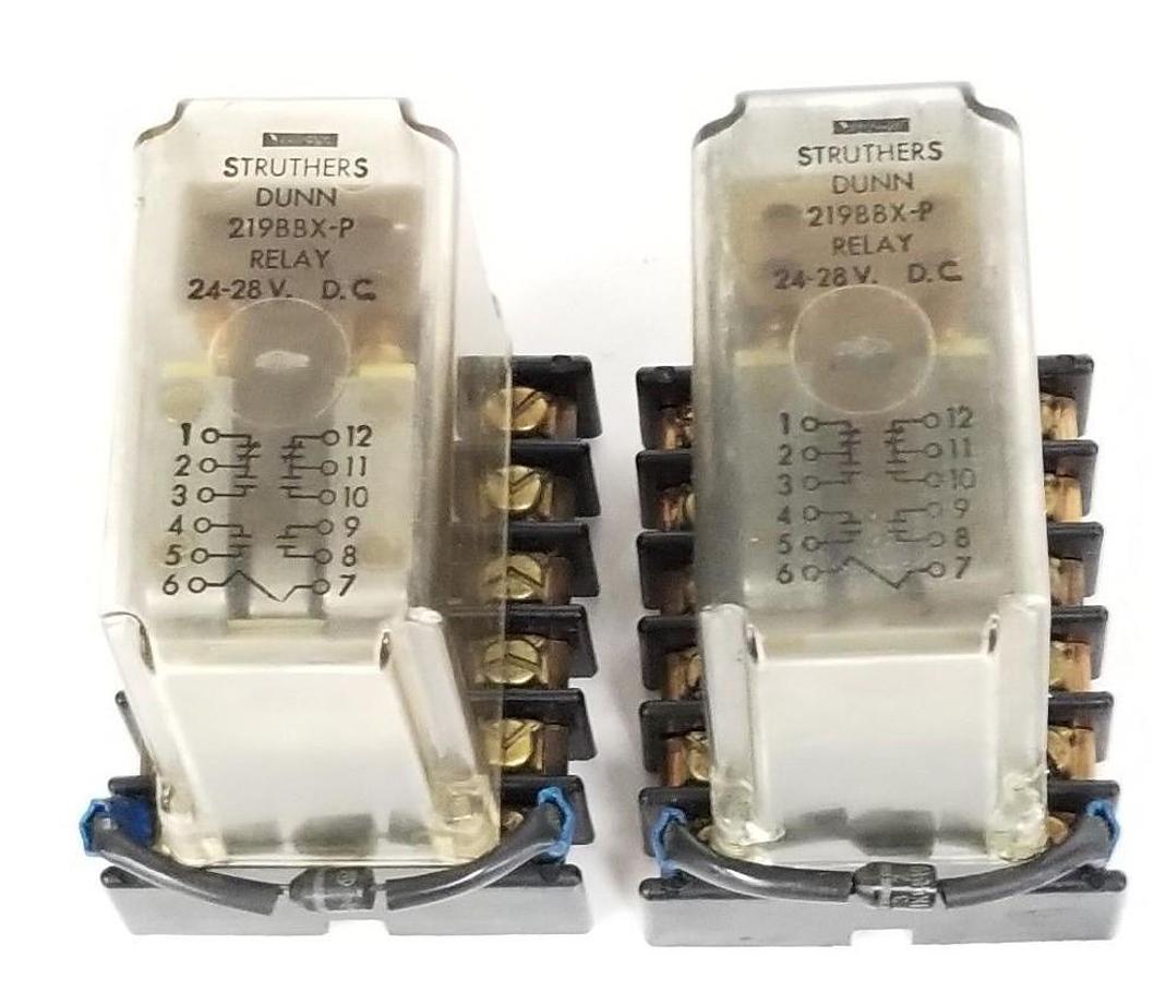 Used LOT OF 2 STRUTHERS DUNN 219BBX-P 24-28VDC RELAYS W/ SOCKETS