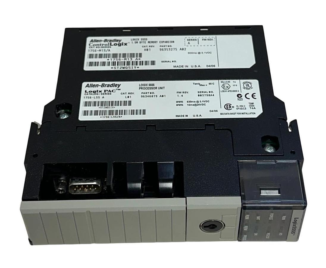 Used ALLEN BRADLEY 1756-L55 /A ControlLogix PROCESSOR W/ 1756-M13 /A MEMORY 1.5M USNP