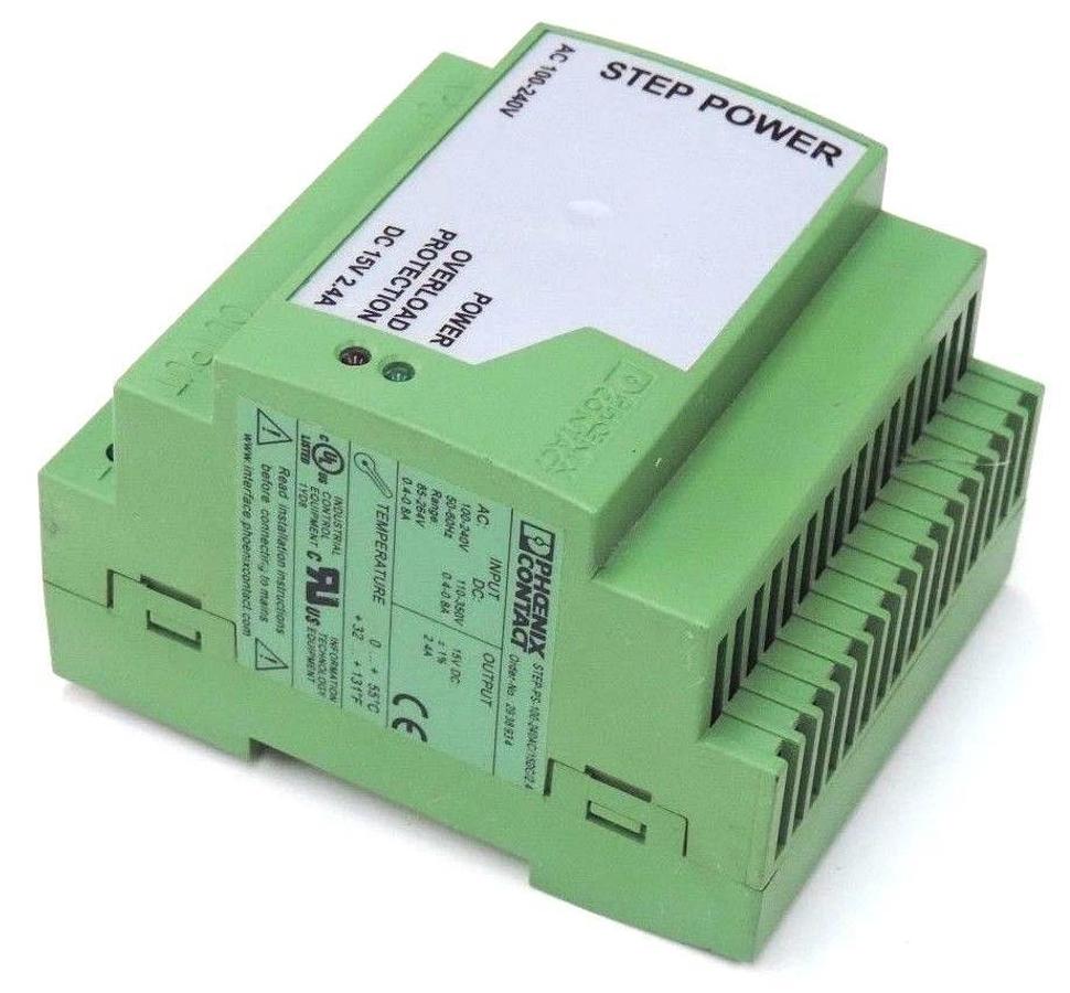 Used PHOENIX CONTACT STEP-PS-100-240AC/15DC/2.4 STEP POWER ORDER NO. 2938934
