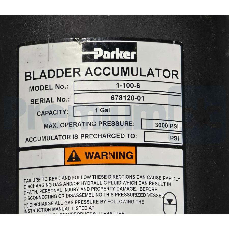 Parker Hannifin 1-100-6 | 11006 Bladder Accumulator 1 Gallon 3000 PSI NSNP