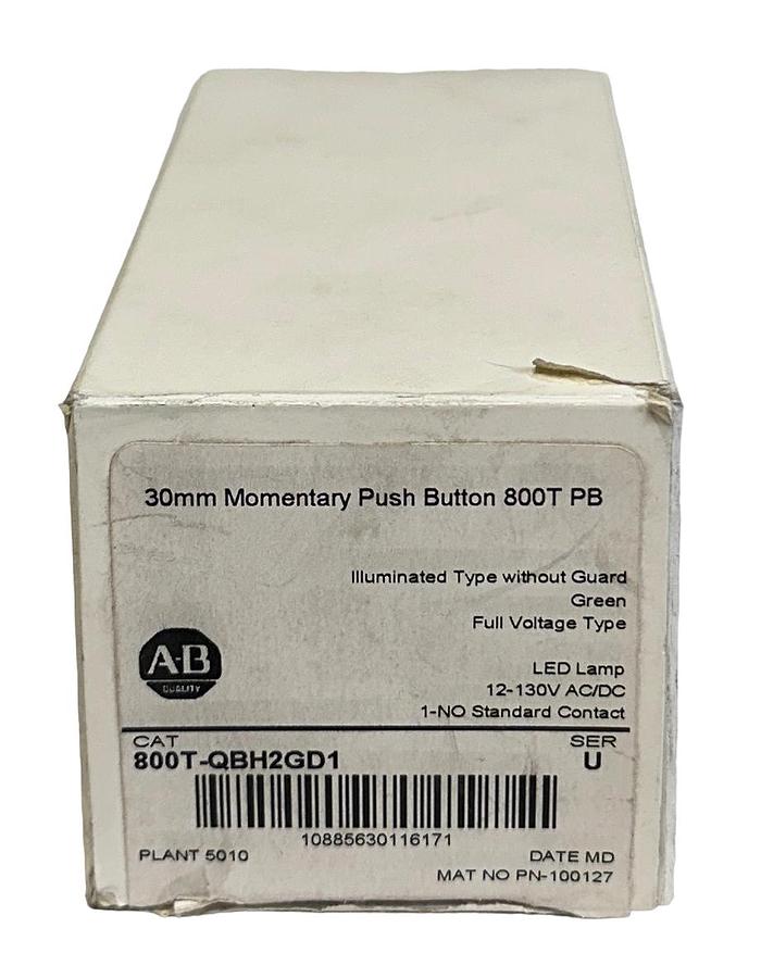 Used ALLEN BRADLEY 800T-QBH2GD1 /U 30mm MOMENTARY PUSH BUTTON GREEN 12-130VAC/DC NSMP
