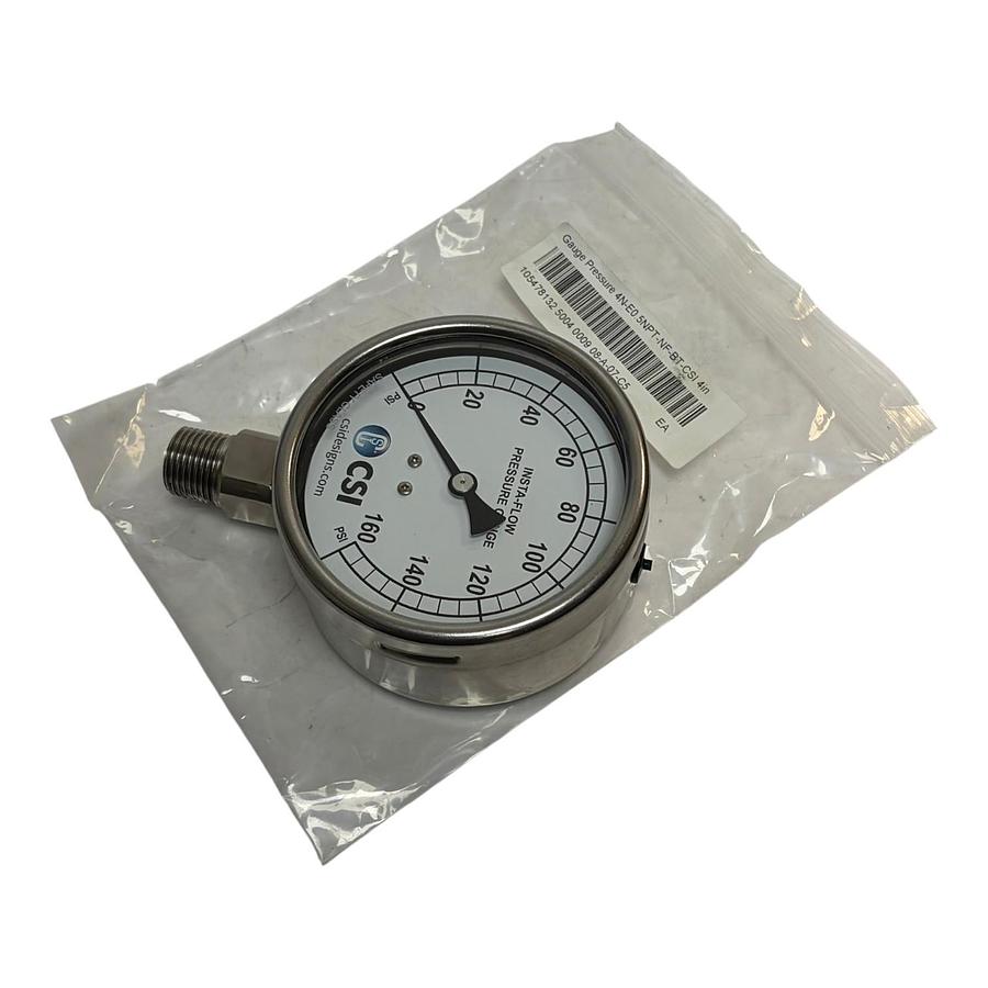Used NEW CSI Insta-Flow 4" Stainless Pressure Gauge 0-160 PSI 1/2" NPT Bottom Mount