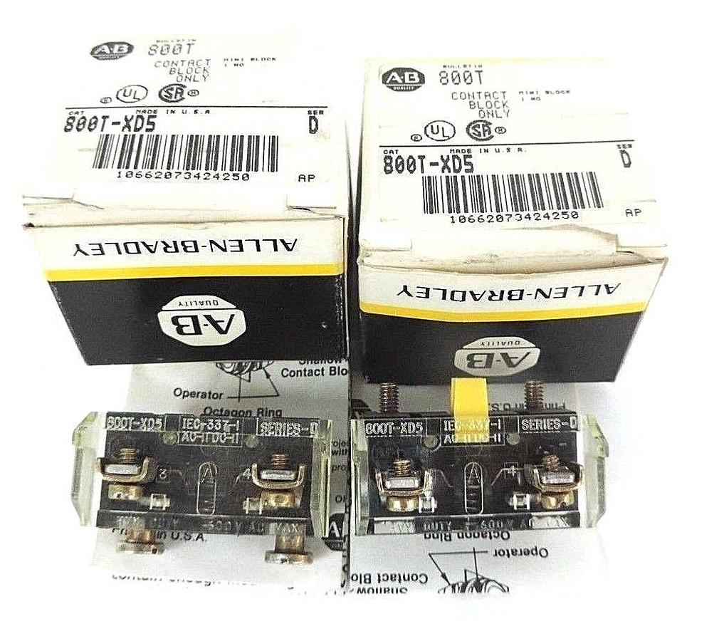 Used LOT OF 2 NEW ALLEN BRADLEY 800T-XD5 CONTACT BLOCK SER. D MINI BLOCK 1 N.O.
